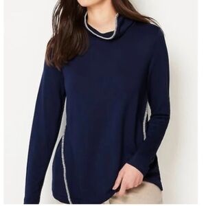 J Jill Tranquility Fleece Women’s Navy Blue Shirt Top Turtleneck  Size Small